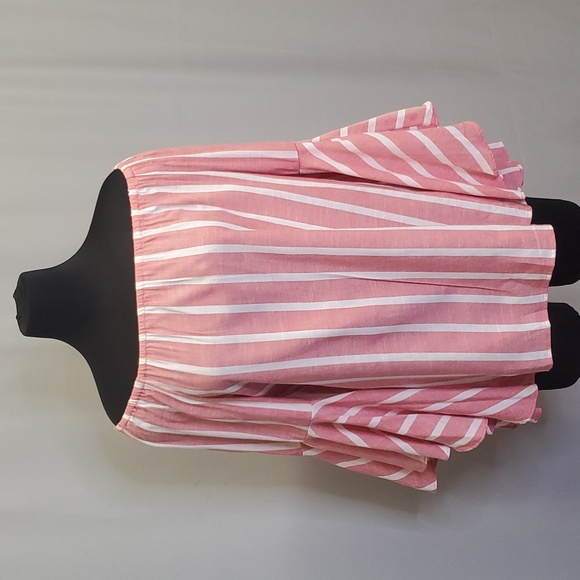 Fever Offshoulder Cotton Blouse washed Red with white stripes Wide Bell Sleeve S - Picture 7 of 7